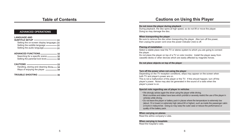 P4.ai, Table of contents cautions on using this player | Nextar MP907 User Manual | Page 4 / 19