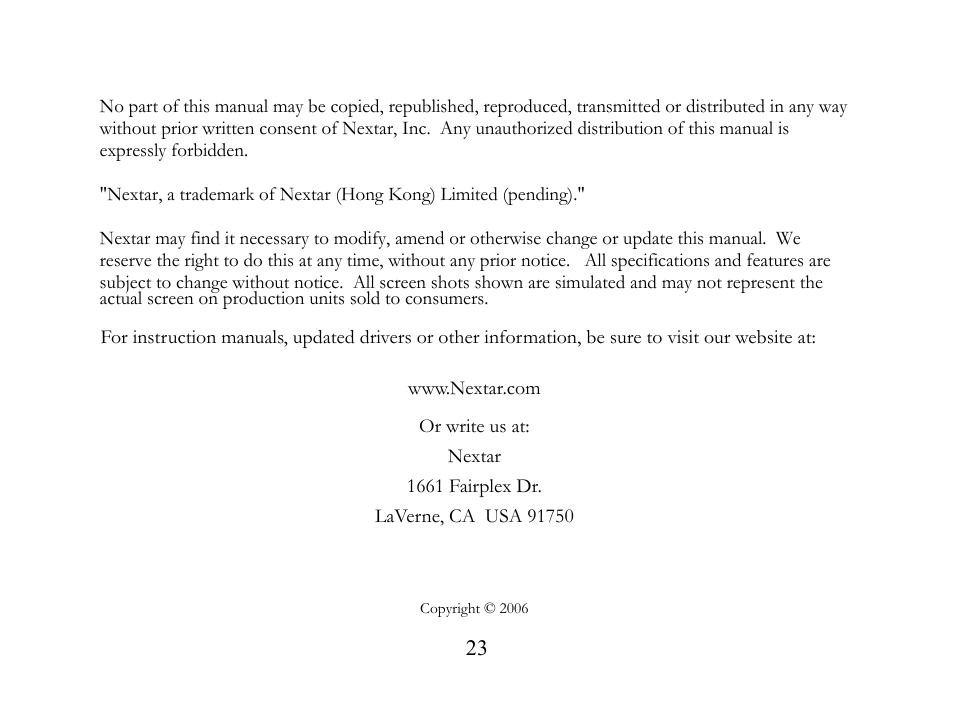 Nextar MA110 User Manual | Page 25 / 25