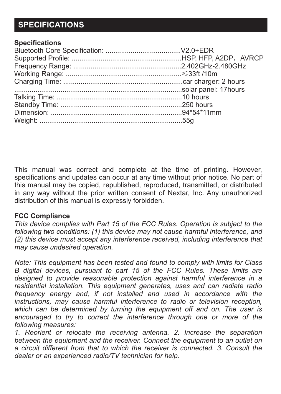 Nextar NXBT-001 User Manual | Page 9 / 10