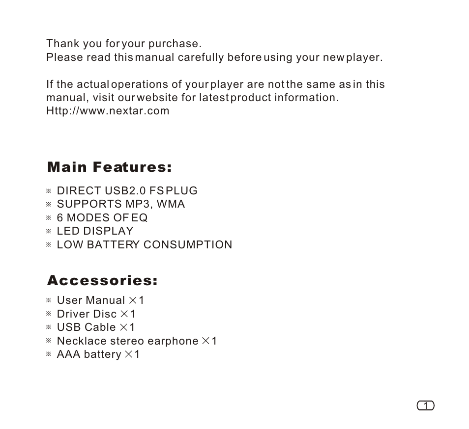 Т³гж 2, Accessories, Main features | Nextar MA933ASC User Manual | Page 2 / 6