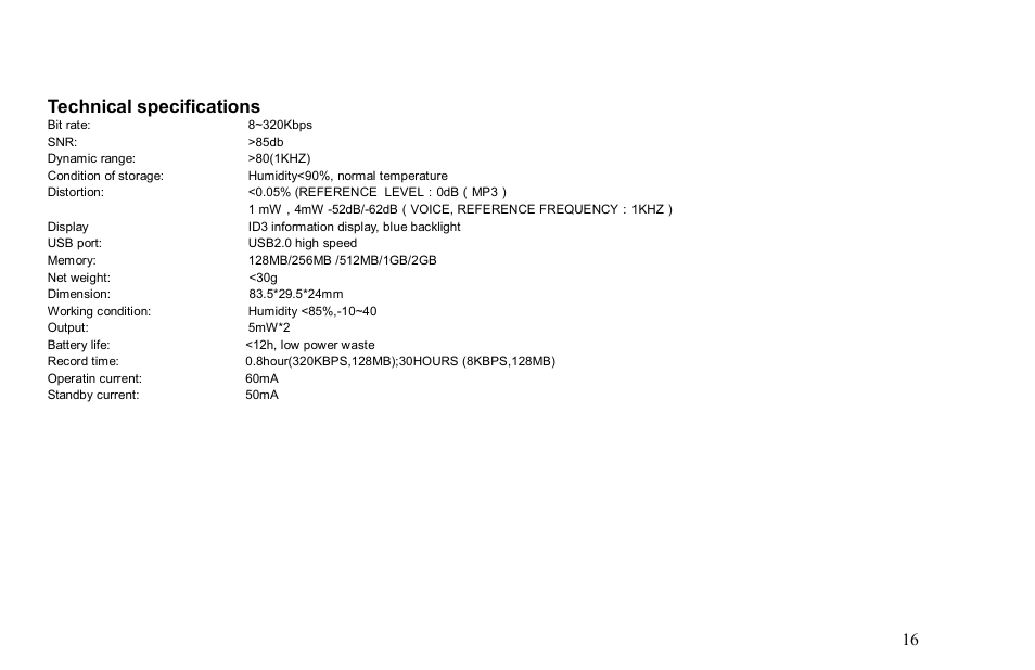 Technical specifications | Nextar MA566 User Manual | Page 17 / 18