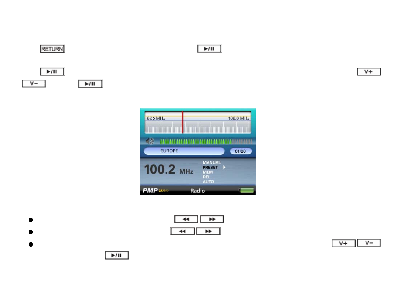 Radio function, Enter radio, Submenu | Nextar T30 User Manual | Page 25 / 48