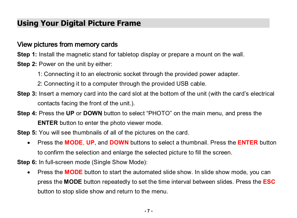 Using your digital picture frame | Nextar N3-505 User Manual | Page 7 / 14