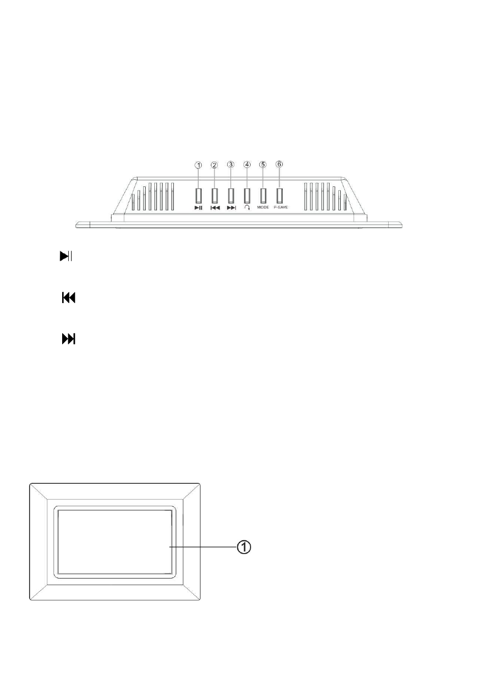 Product diagram, A. top view, Button |  button,  button, Rotate button, Mode button, P-save button, B. front view, Lcd screen | Nextar N7-202 User Manual | Page 6 / 13