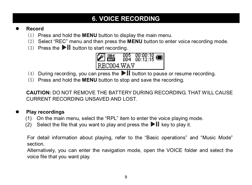 Voice recording | Nextar MA588 User Manual | Page 10 / 20