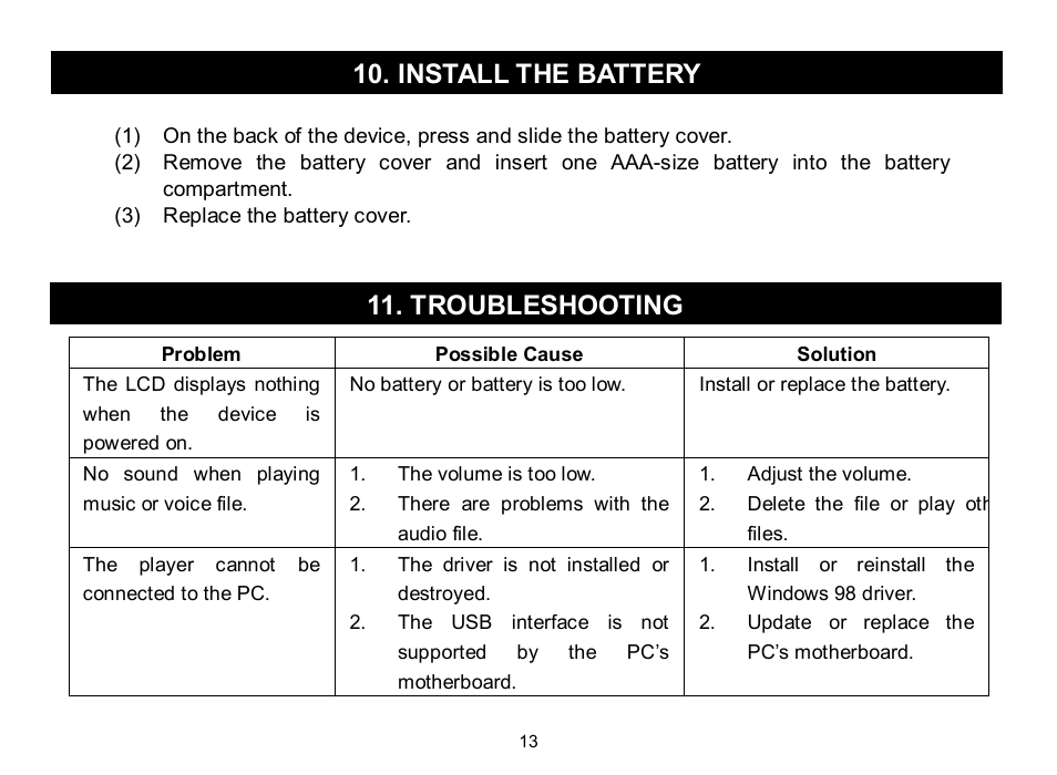 Install the battery 11. troubleshooting | Nextar MA588 User Manual | Page 14 / 20