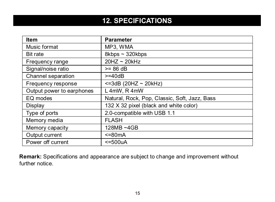 Specifications | Nextar MA588 User Manual | Page 16 / 20