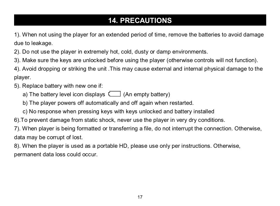 Precautions | Nextar MA588 User Manual | Page 18 / 20