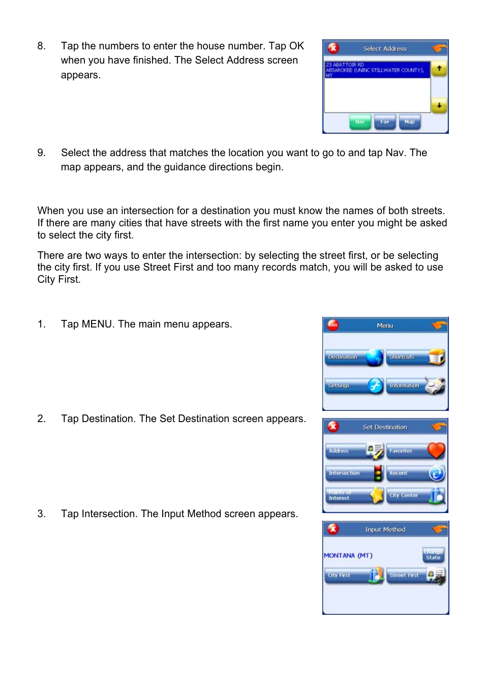 Using an intersection as a destination | Nextar X3-10 User Manual | Page 13 / 40