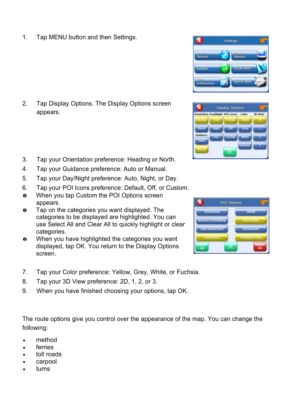 Route options | Nextar X3-10 User Manual | Page 32 / 40
