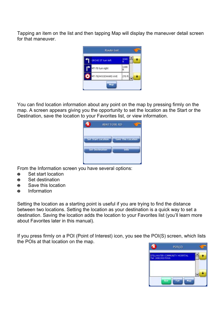 Route list, Location and poi information | Nextar X3-10 User Manual | Page 7 / 40