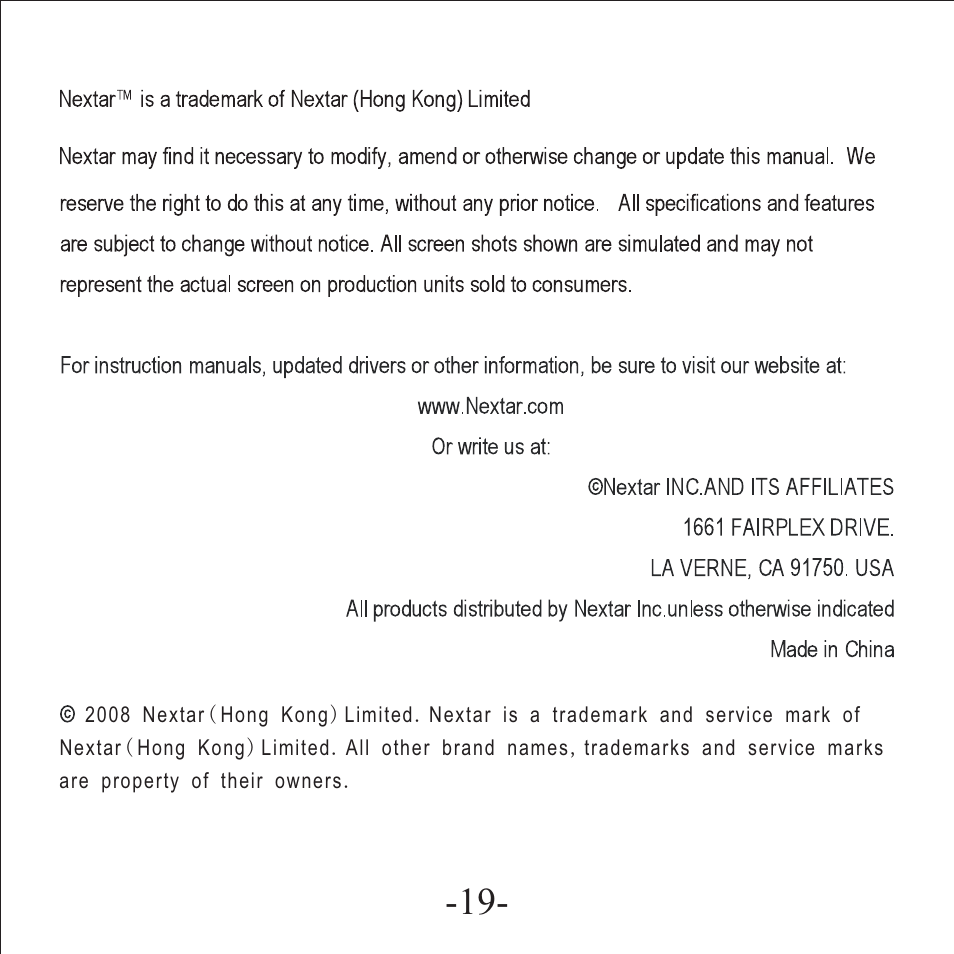 页 20 | Nextar N1-517 User Manual | Page 20 / 20