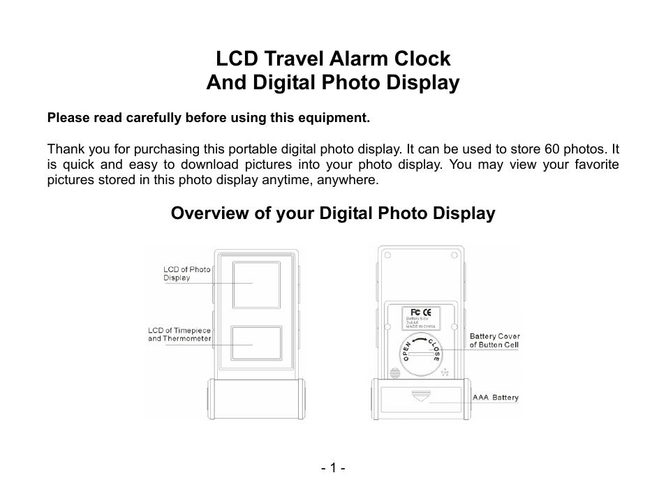 Lcd travel alarm clock and digital photo display | Nextar N1-504 User Manual | Page 3 / 18