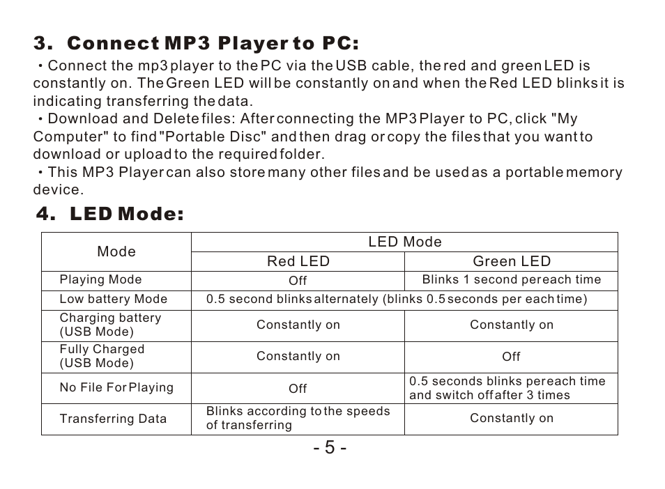 Т³гж 7, Connect mp3 player to pc, Led mode | Nextar MA968 User Manual | Page 7 / 9