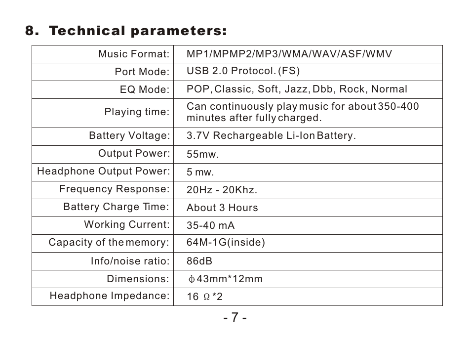 Т³гж 9, Technical parameters | Nextar MA968 User Manual | Page 9 / 9