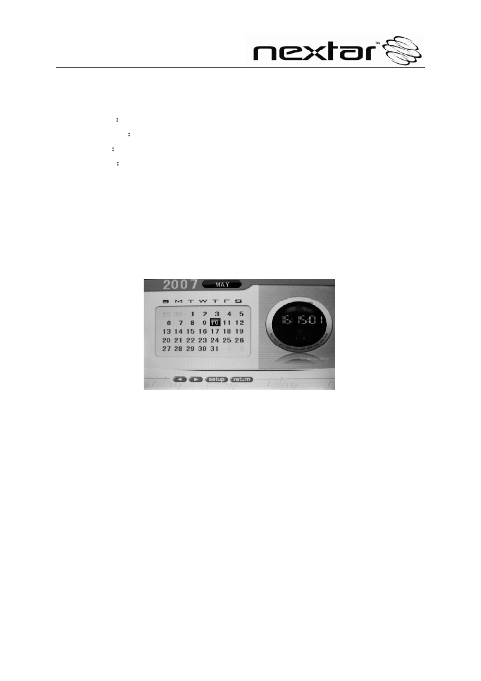How to setup the clock, Function | Nextar N8-101 User Manual | Page 14 / 17