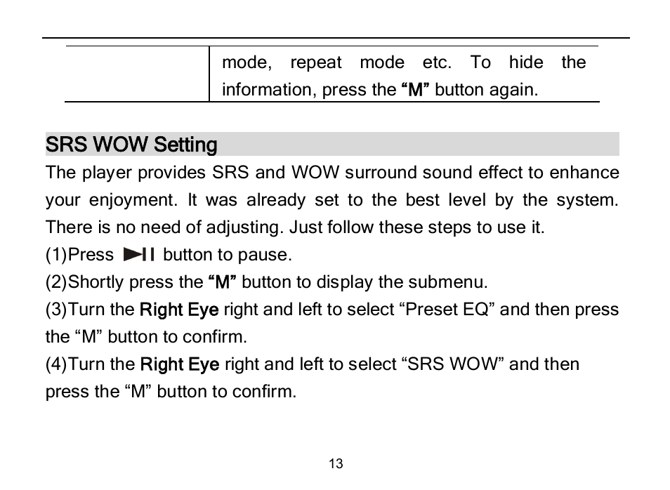 Srs wow setting | Nextar MA589 User Manual | Page 14 / 30