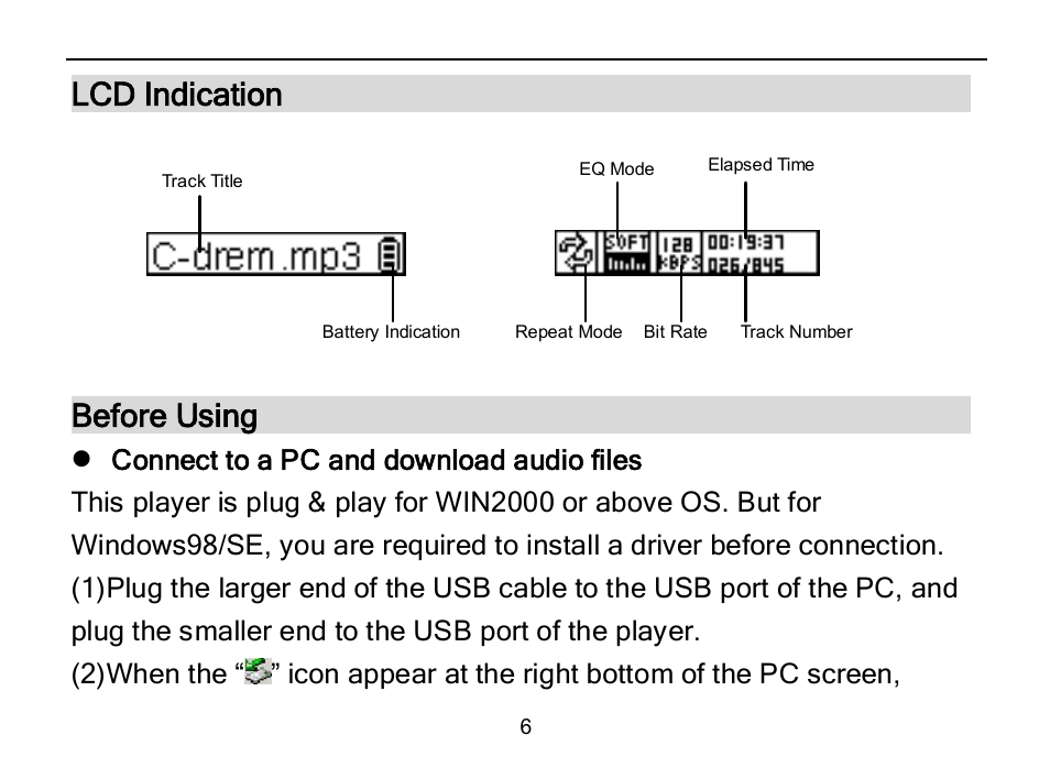 Lcd indication before using | Nextar MA589 User Manual | Page 7 / 30