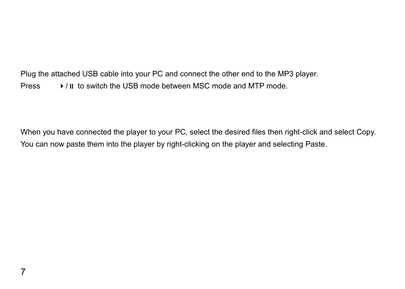 Connection and downloading, Connect to pc, Downloading files | Nextar MA791 User Manual | Page 11 / 33