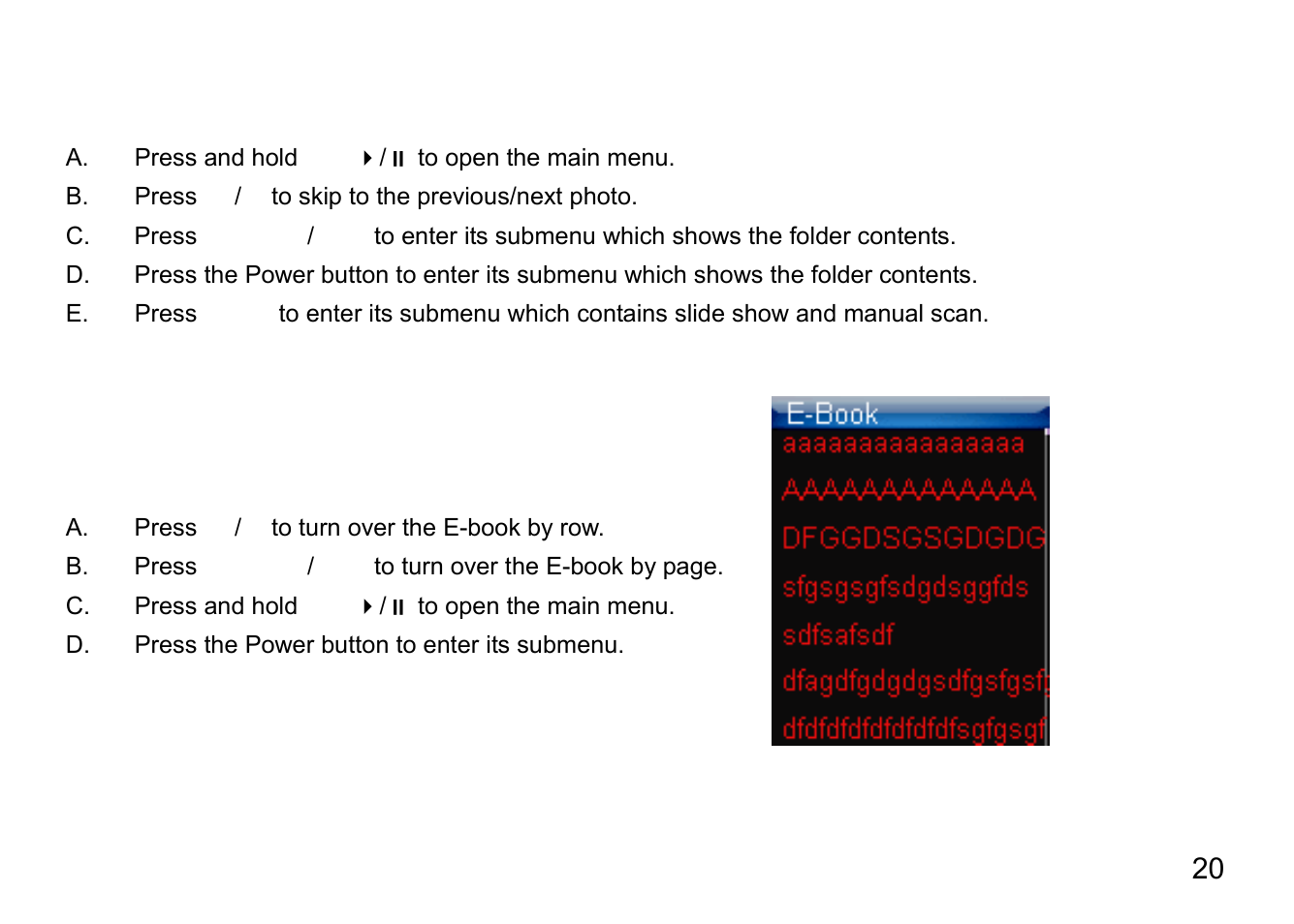 Operation in photo mode, Operation in e-book mode | Nextar MA791 User Manual | Page 24 / 33