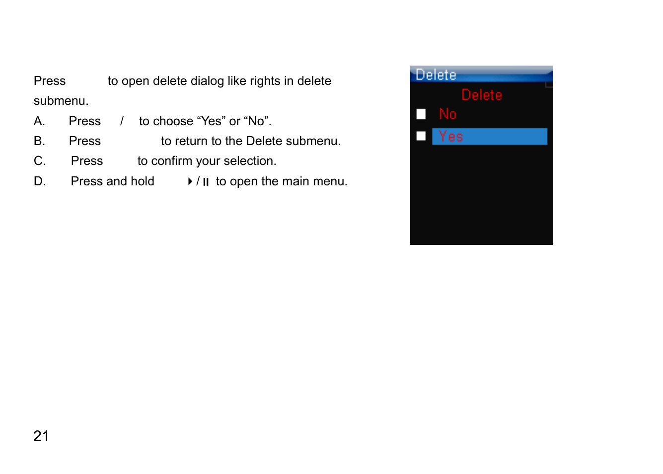 Operation in delete mode, Operation in game mode | Nextar MA791 User Manual | Page 25 / 33