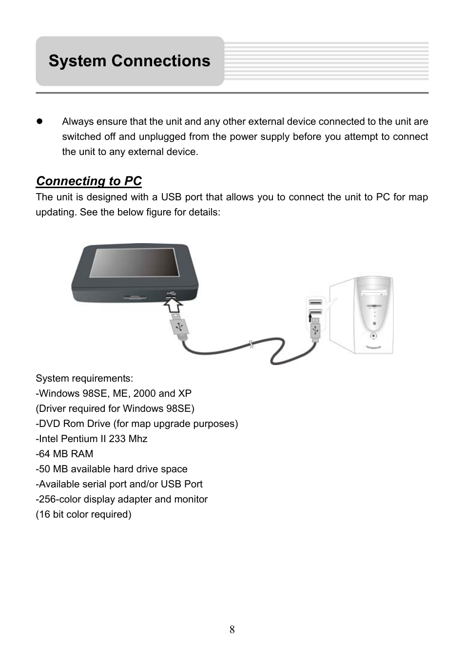 System connections | Nextar X3-01 User Manual | Page 8 / 21