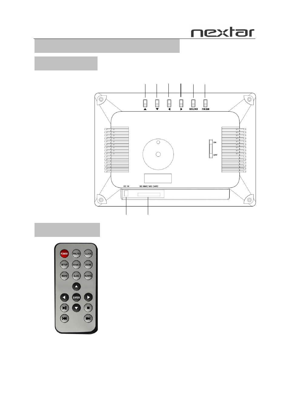 Key features and remote control key functions, Remote control | Nextar N7-110 User Manual | Page 5 / 8