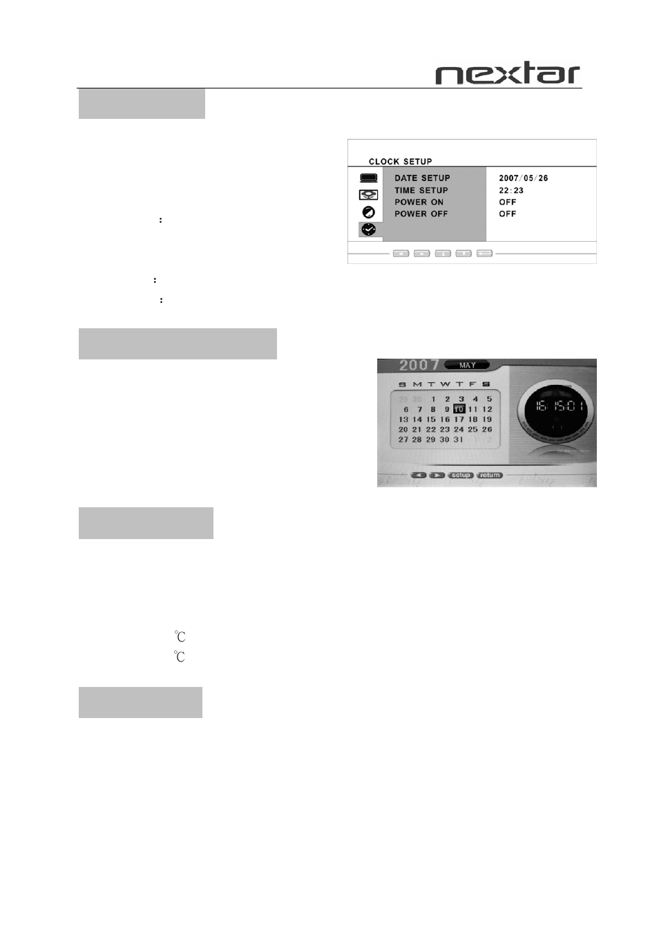 How to set the clock, Specifications, Accessories | Clock setup function | Nextar N7-110 User Manual | Page 8 / 8