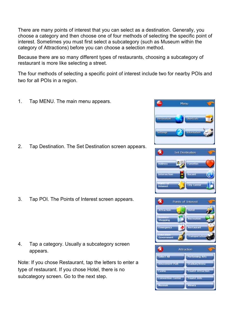 Using a point of interest (poi) as a destination | Nextar Global Positioning Satellites User Manual | Page 17 / 40