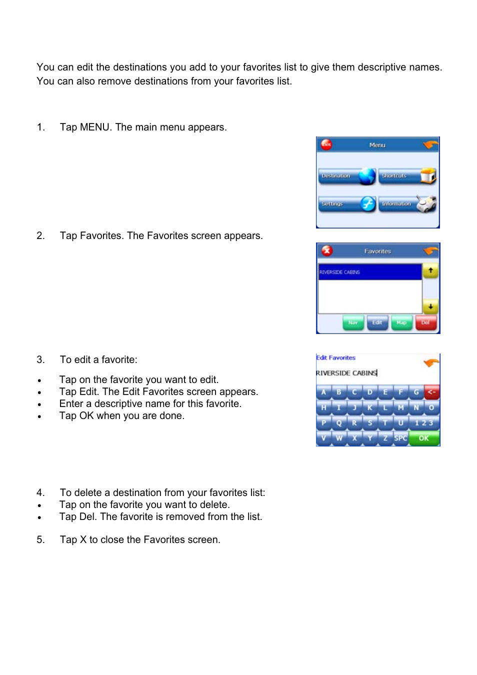 Managing your favorites list | Nextar Global Positioning Satellites User Manual | Page 28 / 40