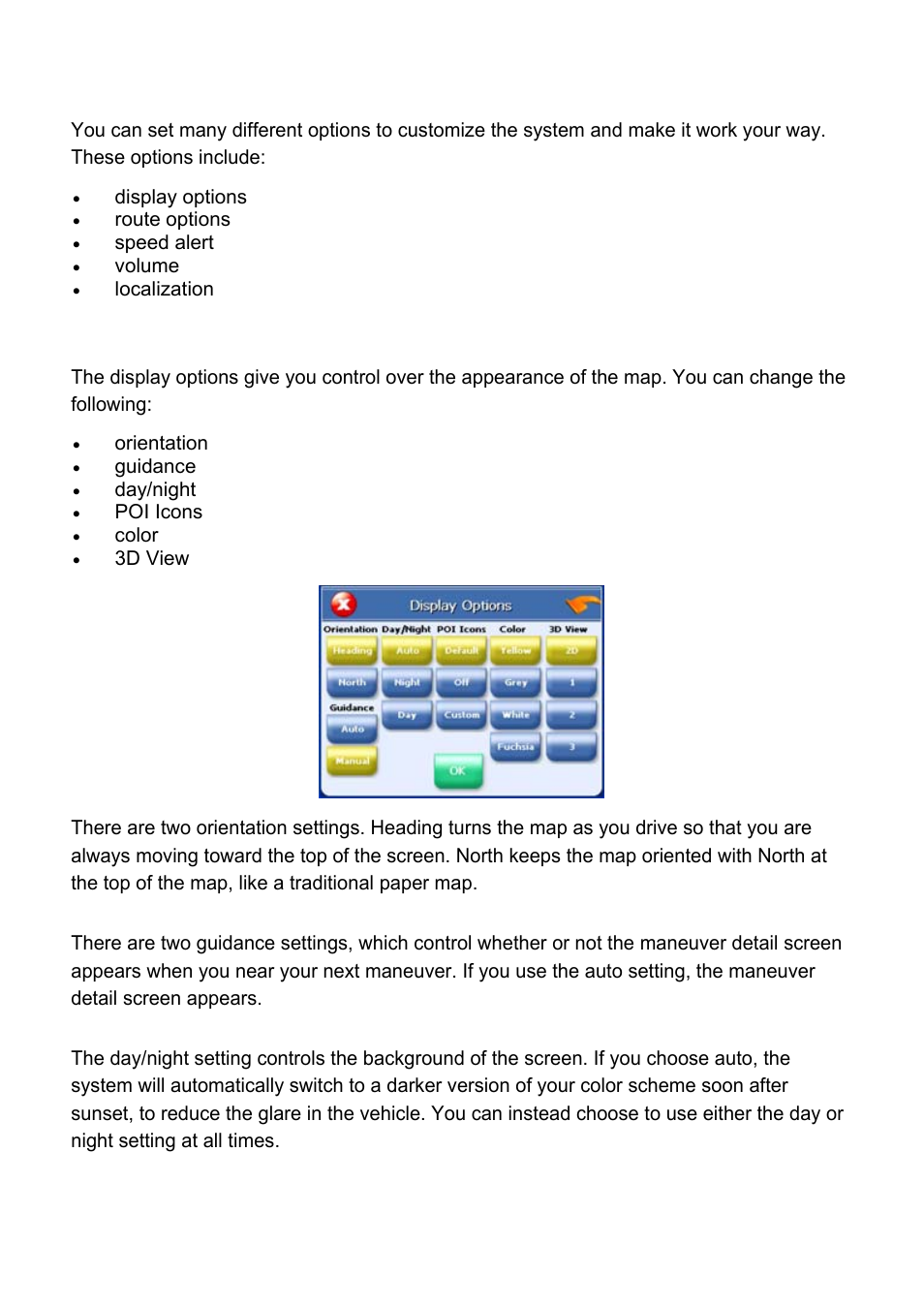 Setting your options, Display options | Nextar Global Positioning Satellites User Manual | Page 30 / 40