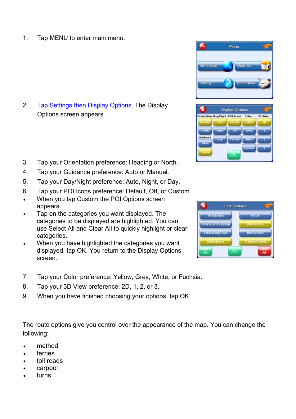 Route options | Nextar Global Positioning Satellites User Manual | Page 32 / 40
