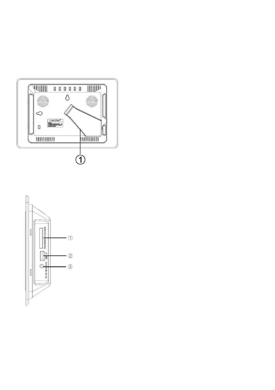 C. rear view, Stand, D. side view | Sd/mmc/xd/ms card port, Usb port, Dc 5v in | Nextar N7-204 User Manual | Page 7 / 12