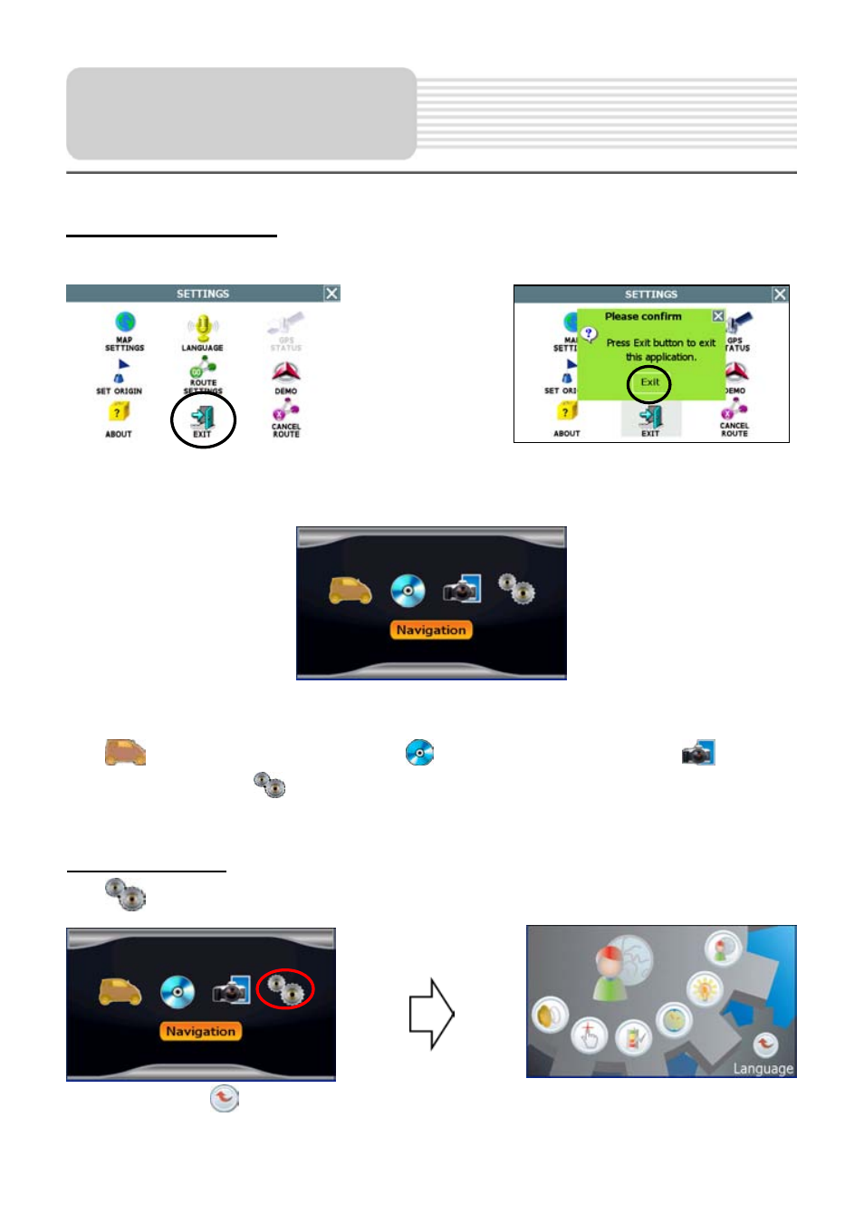 General setup, System main menu, Settings menu | Nextar 4.3 Q4 User Manual | Page 12 / 23