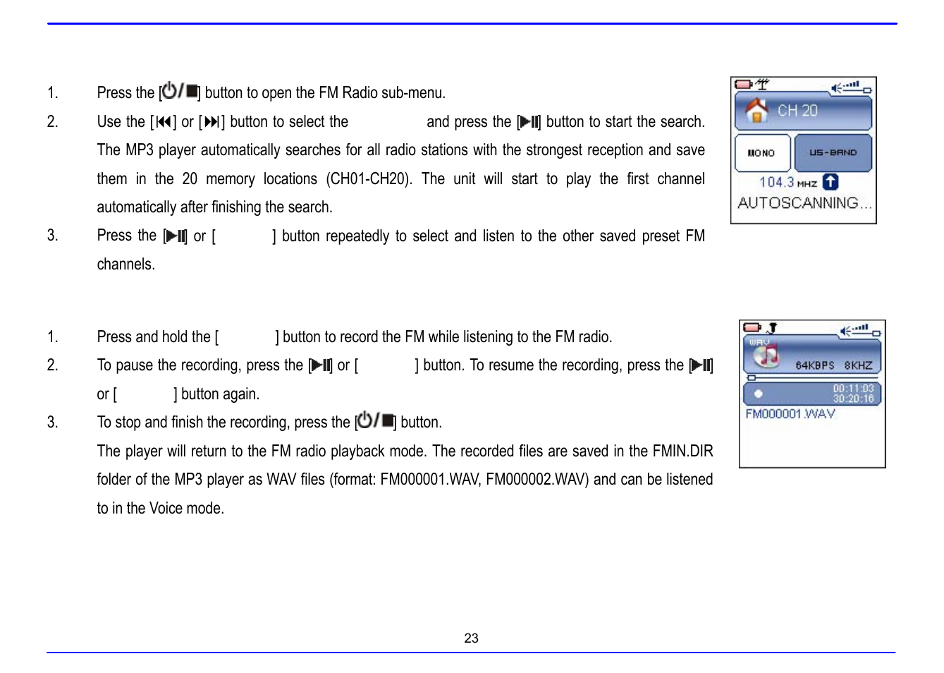 Automatic searching and storing the frequencies, Fm recording | Nextar MA715A User Manual | Page 27 / 44