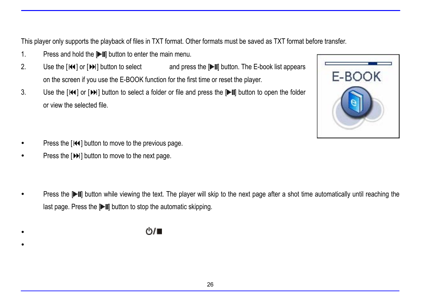 Reading e-book, Moving to previous/next page, Skipping to next page automatically | Nextar MA715A User Manual | Page 30 / 44