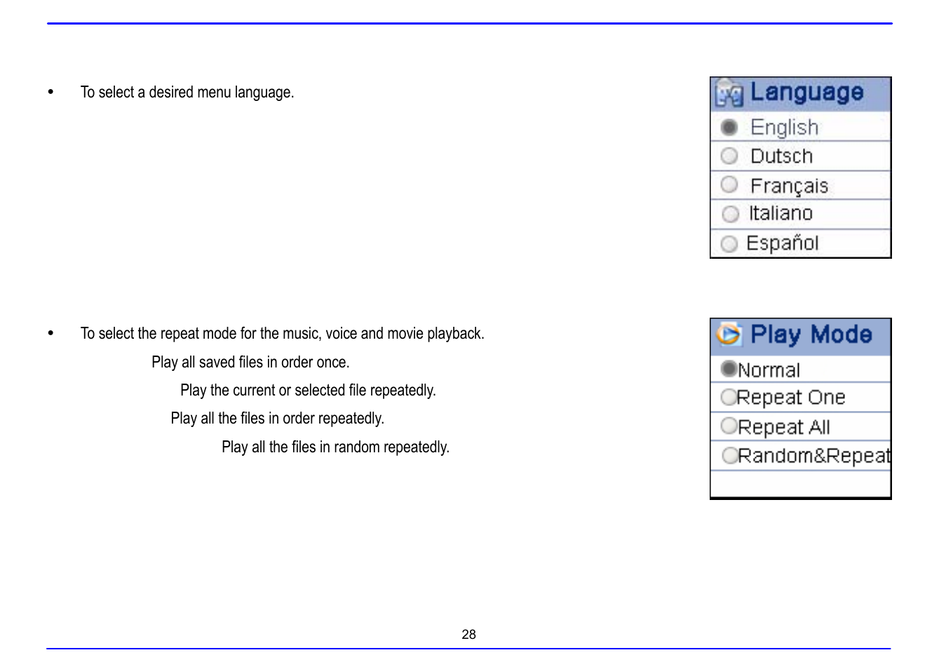 Setting language, Setting play mode | Nextar MA715A User Manual | Page 32 / 44