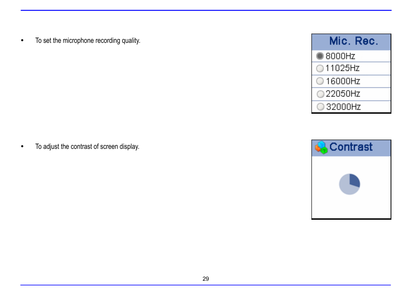 Setting record quality, Setting contrast | Nextar MA715A User Manual | Page 33 / 44