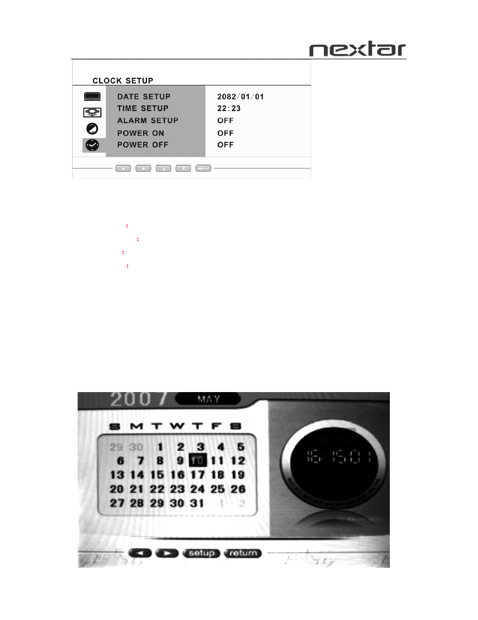 How to setup the clock, Function | Nextar N7-102 User Manual | Page 14 / 17