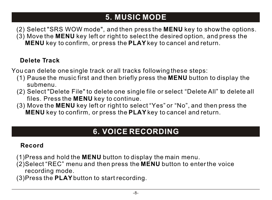 Т³гж 10, Voice recording 5. music mode | Nextar MA933A User Manual | Page 10 / 23