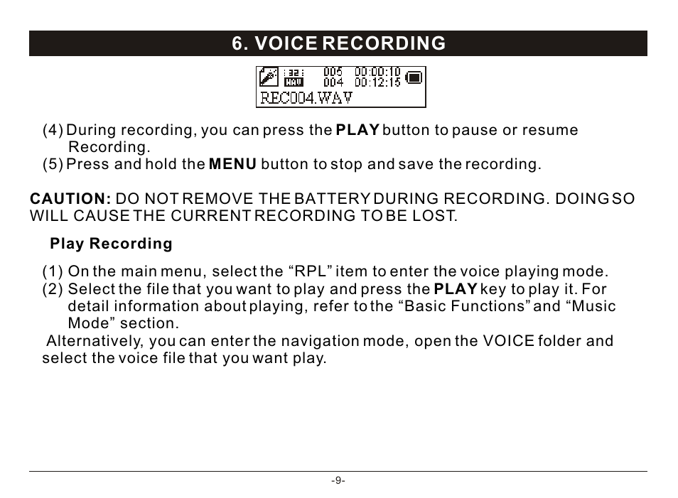 Т³гж 11, Voice recording | Nextar MA933A User Manual | Page 11 / 23