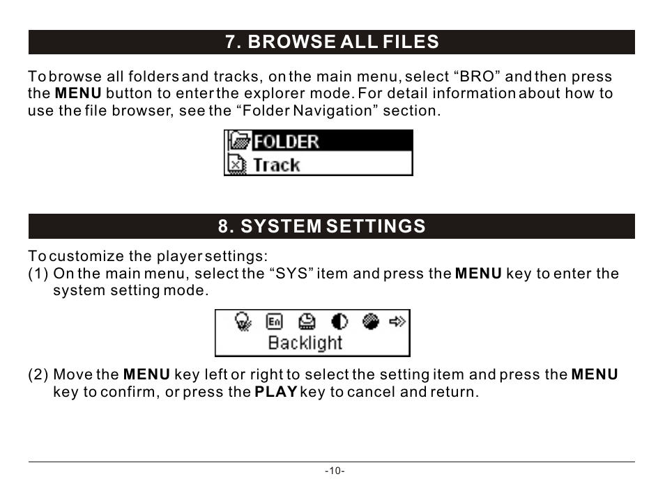 Т³гж 12, Browse all files 8. system settings | Nextar MA933A User Manual | Page 12 / 23