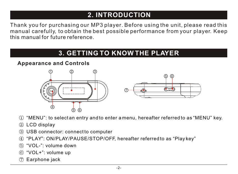 Т³гж 4, Introduction 3. getting to know the player, Appearance and controls | Nextar MA933A User Manual | Page 4 / 23
