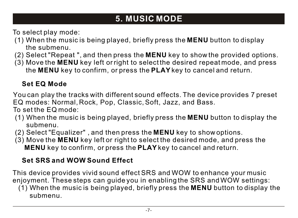 Т³гж 9, Music mode | Nextar MA933A User Manual | Page 9 / 23