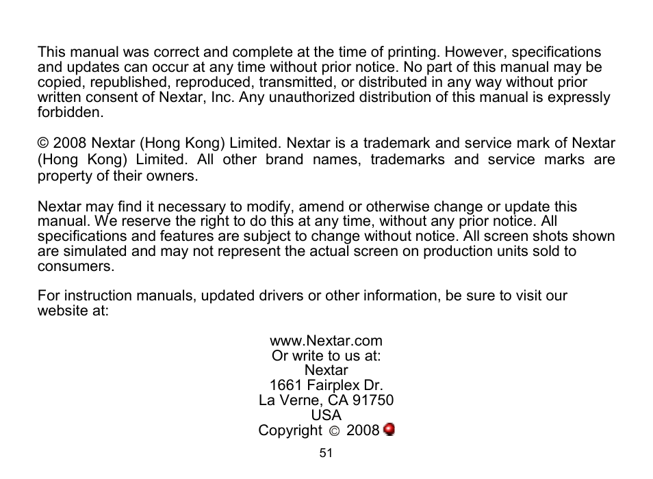 Nextar MA809 User Manual | Page 52 / 53