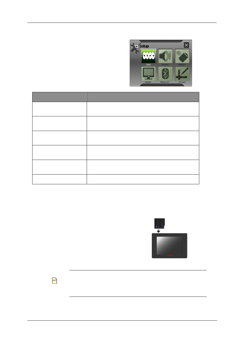 Setup submenu, Button name, Inserting a minisd card | Nserting a, Sd c | Nextar SNAP3 User Manual | Page 22 / 41