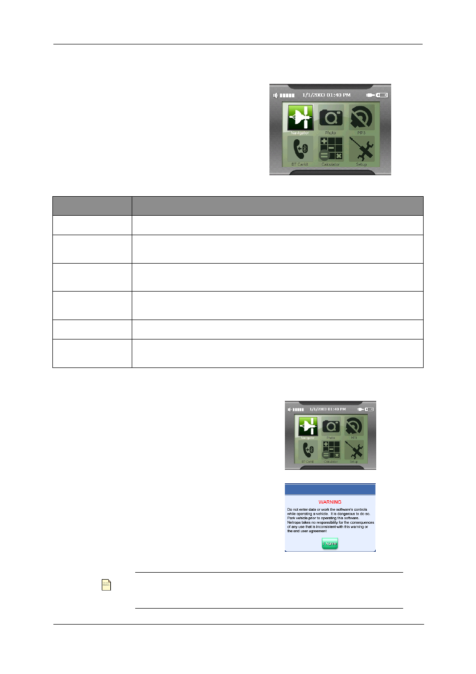 Chapter 4 main menu, Button name, Navigator | Chapter 4, Main menu, Avigator | Nextar SNAP3 User Manual | Page 33 / 41