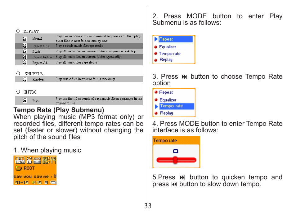 Press  button to choose tempo rate option | Nextar MA206 User Manual | Page 35 / 44
