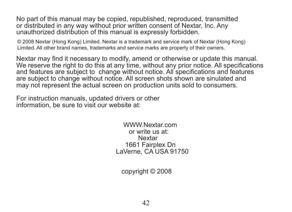 Nextar MA206 User Manual | Page 44 / 44