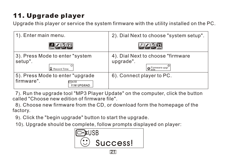 页 25, Success, Upgrade player | Nextar ma977 User Manual | Page 25 / 34